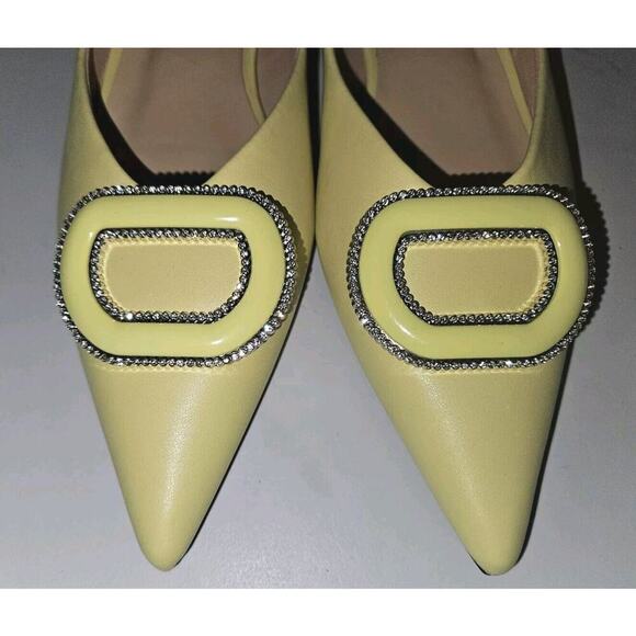 New! C.Paravano Leather Pointed Toe Flats Crystal Buckle Yellow US 8.5 $118 - Picture 4 of 14